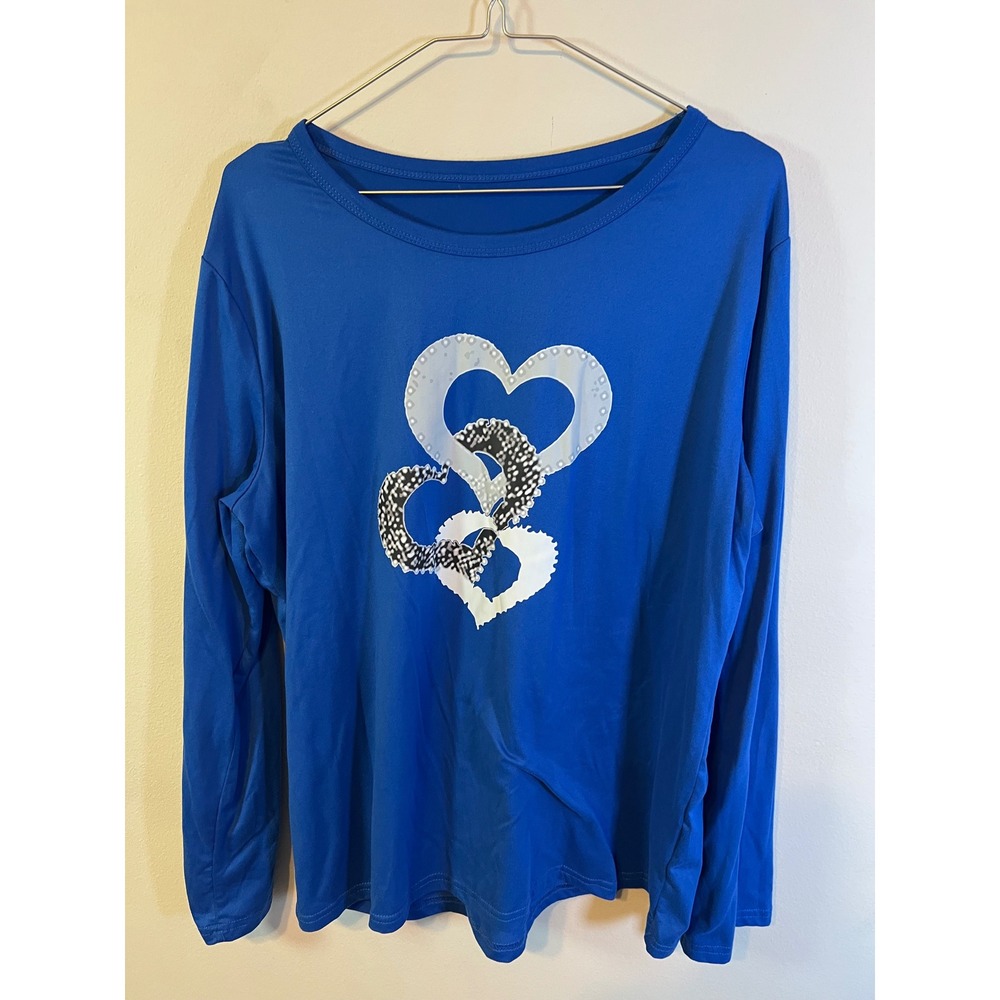 Unbranded Women Long Sleeve Heart Graphic Royal Blue Size XL